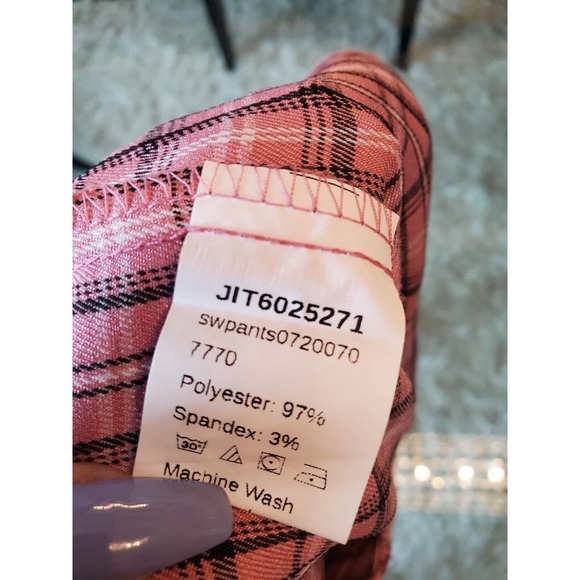 SheIn Womens Pink Plaid Polyester Slash Pockets Casual Straight Leg Pants Small - Picture 7 of 10